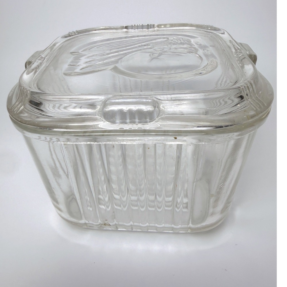 Federal Glass Refrigerator Dish 4.25in Clear Ribbed Vegetable Fridgie MCM 40's